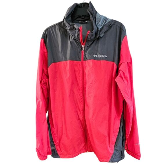 Columbia Windbreaker Hooded Mens Large Omni-shield  Packable Black & Red - Picture 1 of 12